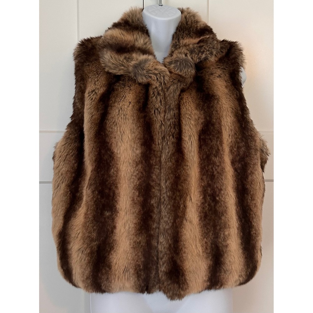 County Clothing Company Brown Striped Faux Fur Vest Large Made in Canada CC221P